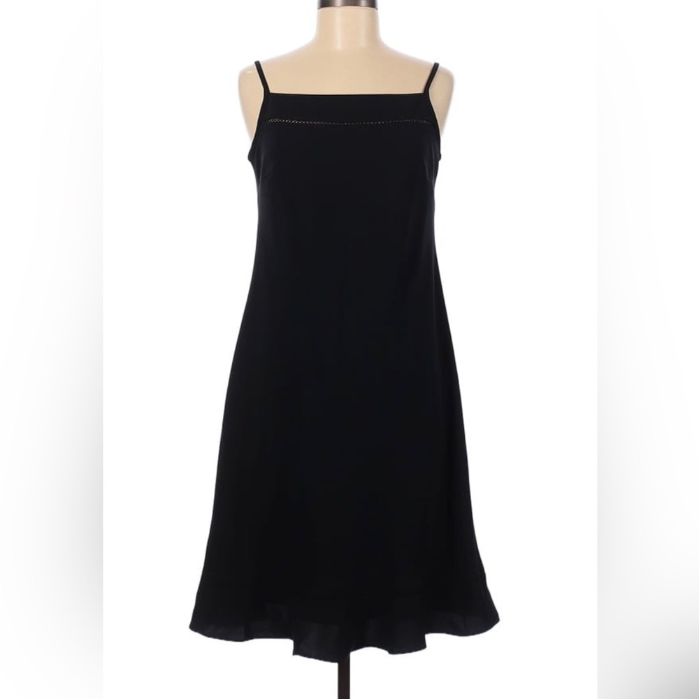 Ann Taylor LOFT Black square neck sleeveless dress with flounce ruffle hem Sz 8P